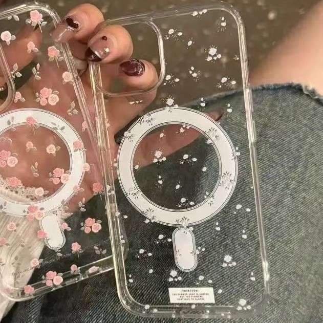 เคสโทรศัพท์มือถือสำหรับ iPhone 11 12 13 14 15 16 Pro Max PLUS ฤดูใบไม้ผลิและฤดูร้อนดอกไม้เล็กสดสีชมพูลายดอกไม้ขนาดเล็กเคสนิ่มป้องกันการตกหล่นเคสป้องกันแม่เหล็ก uxxv