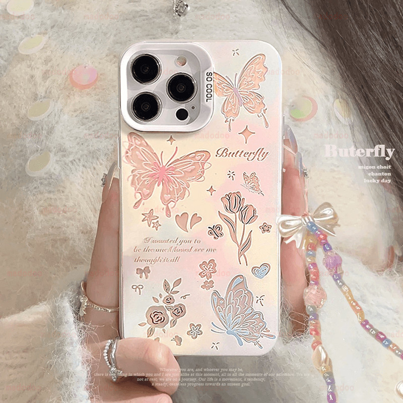 เคส Simple And High-end Xiaomi Mi 14 Ultra 13T 12T 13 12S 12X 12 Pro 5G Redmi 13C 12C POCO X6 F5 F3 C65 C55 M6 4G F4 X3 NFC Silver Gradient Love Butterfly Romantic Flower Colorful Bowknot Chain Shockproof Laser Camera Protector Phone Case 1YKC 36
