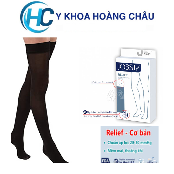 [GENUINE] JOBST Relief ถุงน่องทางการแพทย์ซิลิโคนเส้นเลือดขอด (ถุงน่องสูง) - Basic สีดํา ปิดนิ้วเท้า 