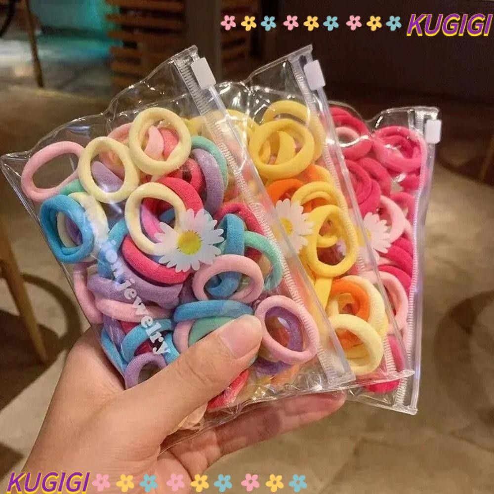 Kugigi 50 ชิ้น/เซ็ตยางรัดผม, Scrunchie เชือกผมยืดหยุ่น,แหวนผ้าขนหนูสีลูกกวาดผู้หญิง