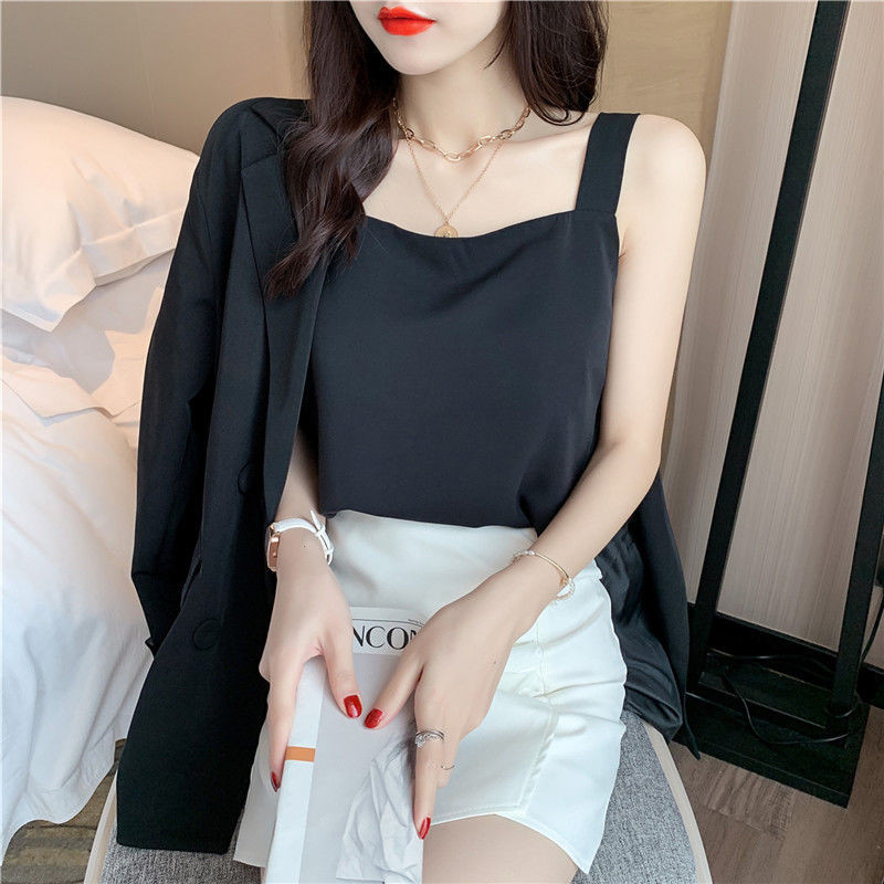 เสื้อชั้นในสตรีผ้าชีฟองใหม่สําหรับผู้หญิงสวมใส่ฤดูร้อนคอสี่เหลี่ยมเสื้อแขนกุดอเนกประสงค์มีสไตล์