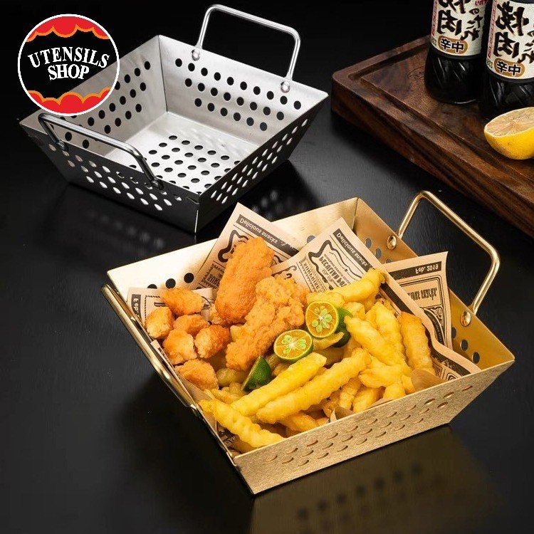 UTENSILS สแตนเลส ตะกร้า ไก่ทอด ตะกร้าเฟรนช์ฟรายส์ ผับ ร้านอาหาร น้ำมันกรอง ระดับไฮเอนด์และใช้งานได้จริง ขนาดต่างๆ 16/18