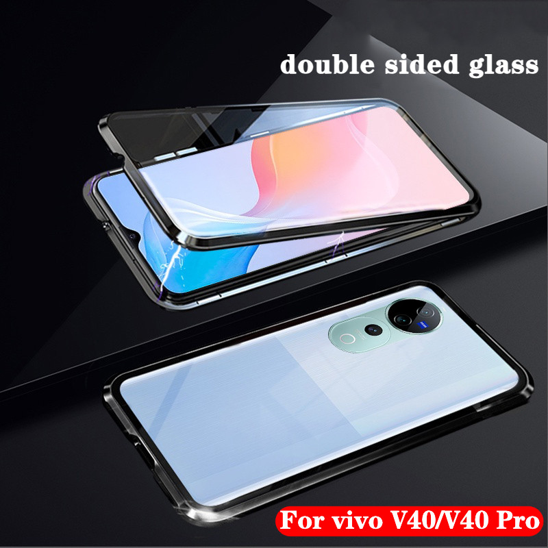 สําหรับ vivo V40 Pro 5G V40pro V 40 2024 เคสโทรศัพท์กรอบโลหะแม่เหล็กกระจกนิรภัยสองด้าน 360° ฝาครอบกันกระแทกแฟชั่นแบบแข็งป้องกันเต็มรูปแบบ