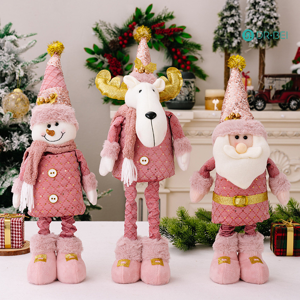Dr.bei ตุ๊กตาคริสต์มาส Telescopic ขา Elk Snowman Santa Claus ตุ๊กตาสีชมพูของเล่นตุ๊กตาเดสก์ท็อปสําหรับในร่ม/กลางแจ้งใช้ Party Decor
