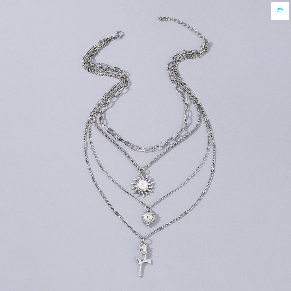 Sun Pendant Multilayer Necklace Fade Resistance Hypo-allergenic Fashion Jewelry