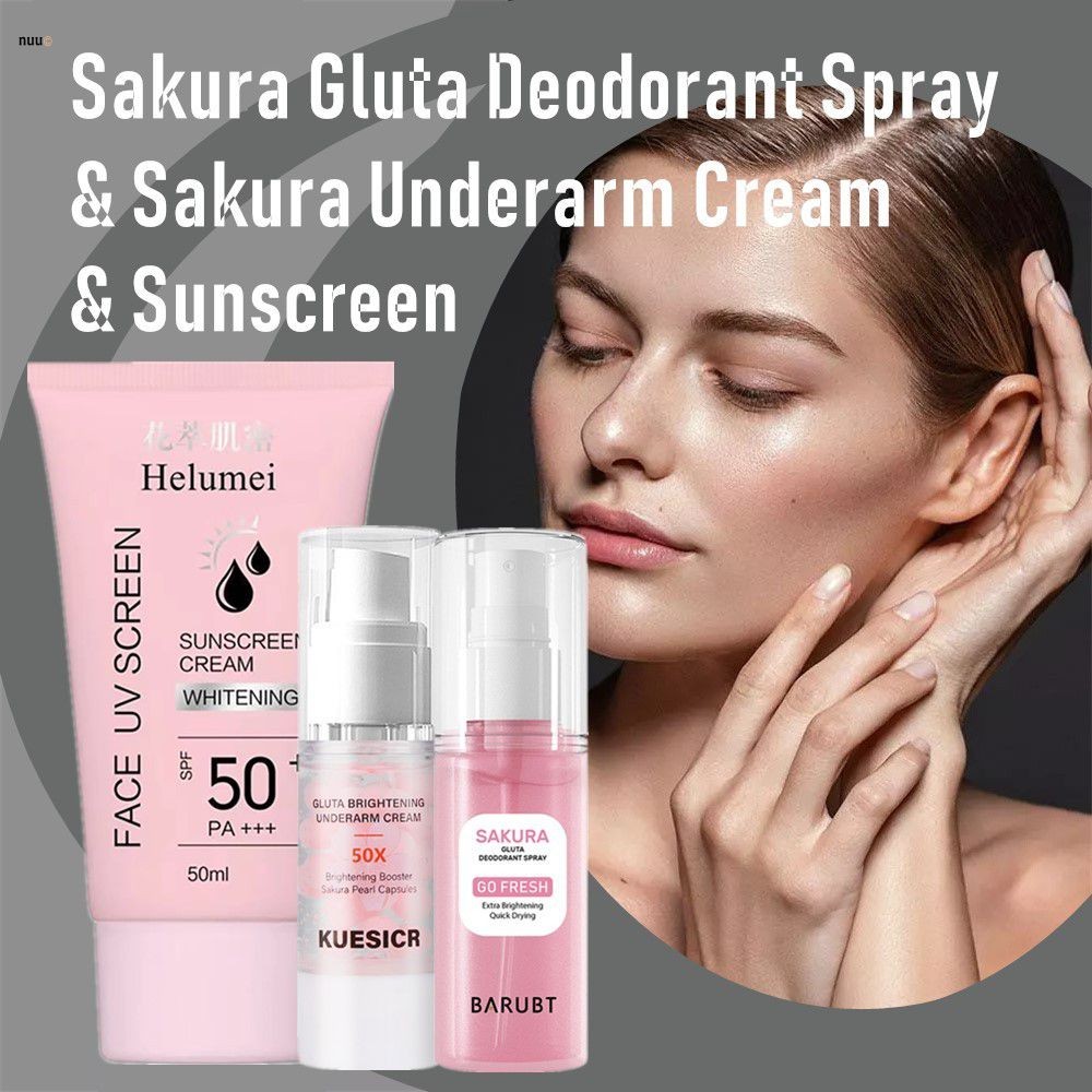 【สต๊อกพร้อม】ครีมรักแร้ซากุระ+สเปรย์ดับกลิ่นกายซากุระกลูต้า 30มล. สกินแคร์+ครีมกันแดด Spf50 Pa++++ โลชั่นกันแดดหน้าให้ความชุ่มชื้น Uv nuuo