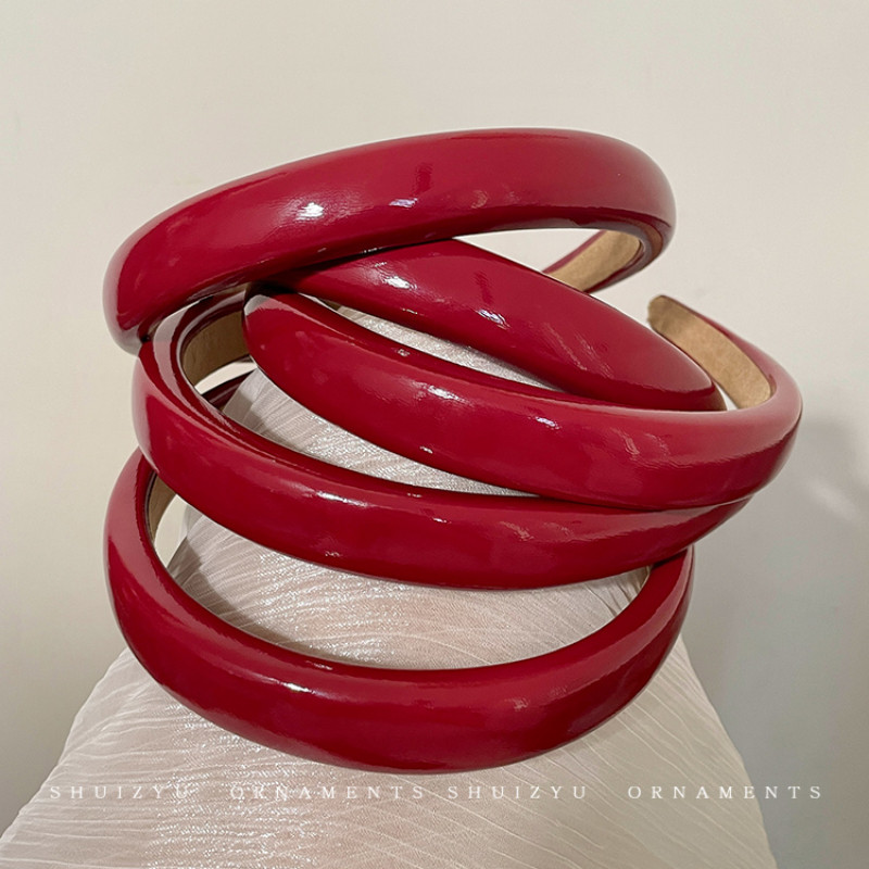 Vintage French Ankola Red Pu หนังแถบคาดศีรษะผู้หญิง High Cranial Top ความดันผมแถบคาดศีรษะผมท่องเที่ยวผมสีขาว Bundle อุปกรณ์เสริมผม