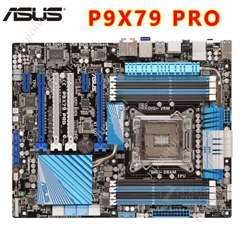 มือสองAsus P9X79 PROเมนบอร์ดเดสก์ท็อปX79 ซ็อกเก็ตLGA 2011 Core i7 DDR3 64G ATX UEFI BIOSใช้เมนบอร์ดบ