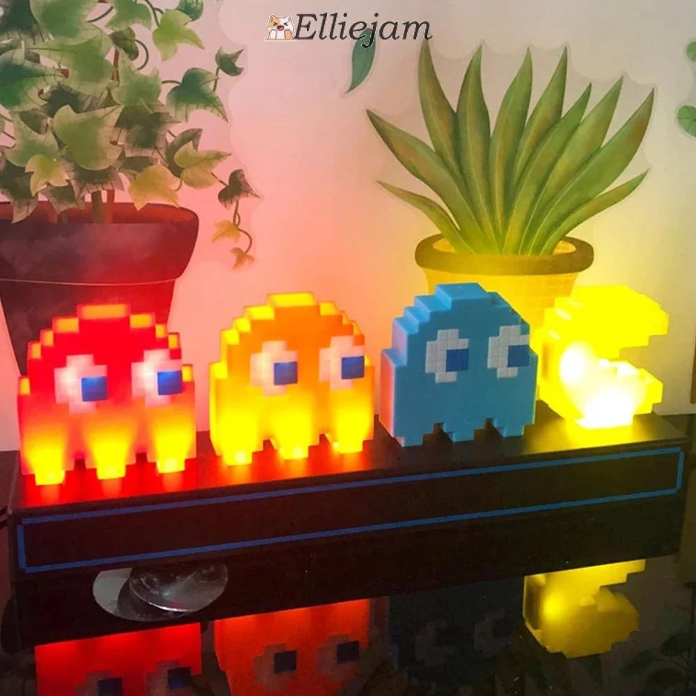 ไฟกลางคืน ELLIEJAM ไอคอนเกม ไฟพิกเซลรูปสีสันสดใส ของขวัญโคมไฟตั้งโต๊ะควบคุมเสียง LED แฟชั่น