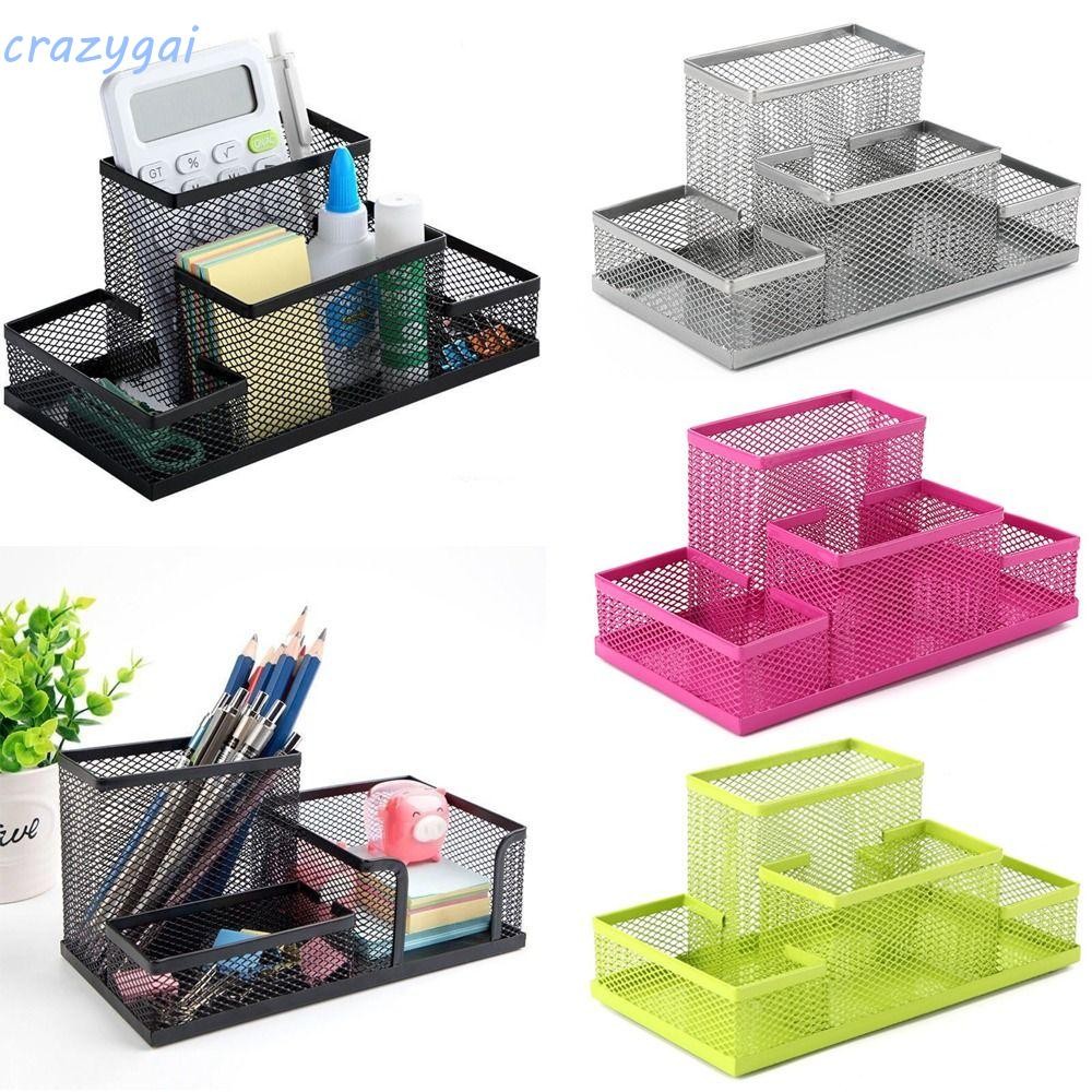 Crazygai ที่ใส่ปากกาตาข่ายสีดําตาราง Organiser โต๊ะทํางาน Top เครื่องเขียนการ์ด Tidy File Storage Rack