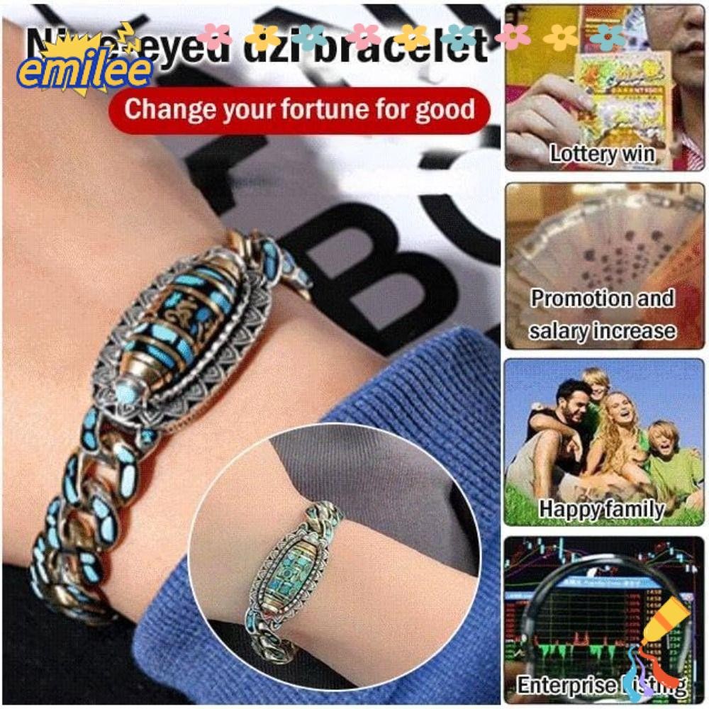 Emilee สร้อยข้อมือ ลูกปัดเทอร์ควอยซ์ หกตัวอักษร หมุนได้ สไตล์ทิเบต นําโชคดี พลังงานบวก สีเขียวขุ่น