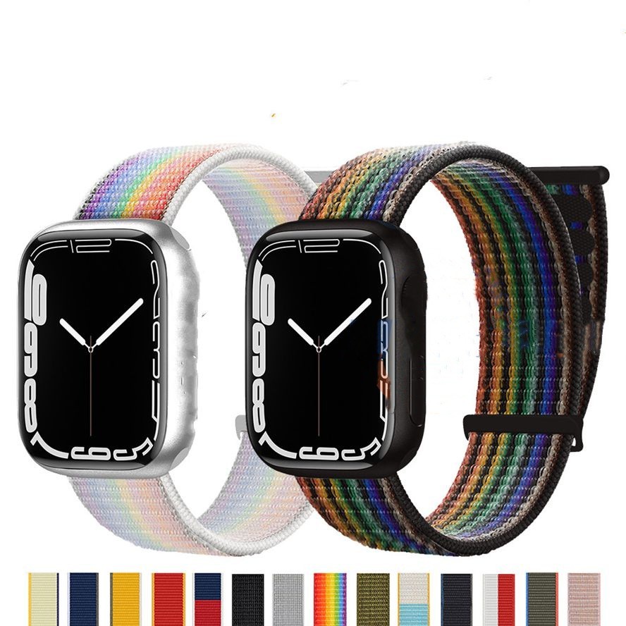 สายไนลอนสีเหมาะสําหรับสมาร์ทวอทช์ซีรีส์ 9 8 7 6 SE 5 4 3 2 1 สําหรับ i-watch ขนาด 49 มม. 41 มม. 45 มม. 44 มม. 42 มม. 40 มม. 38 มม.