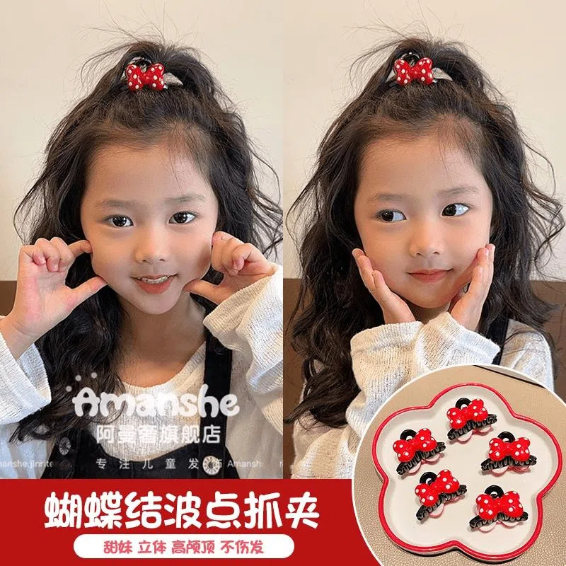 ใหม่เกาหลีเด็กสีแดงโบว์กิ๊บน่ารักสาวด้านเรียบคลิป