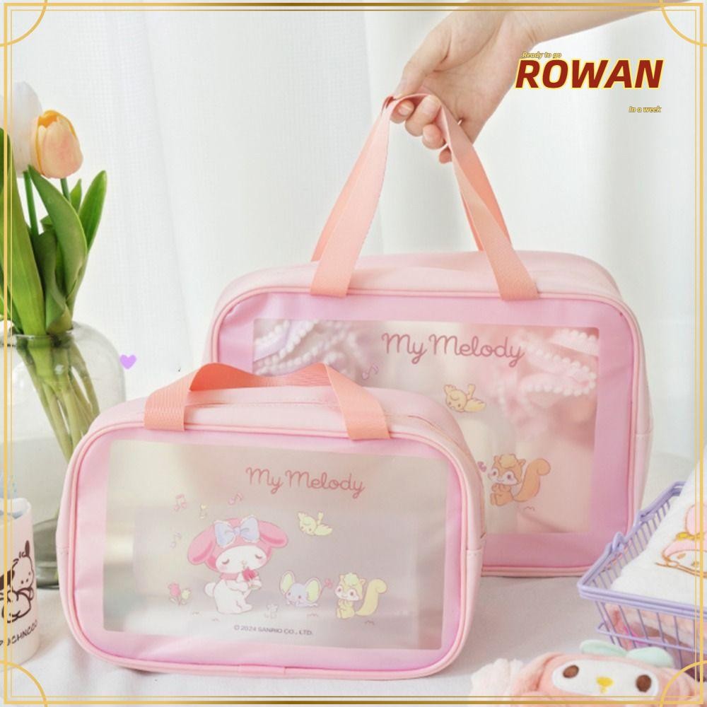 Rowans กระเป๋าเครื่องสําอาง Sanrio, กระเป๋าใส่อุปกรณ์อาบน้ําสําหรับเดินทางกันน้ําลายการ์ตูน, กระเป๋าใส่ว่ายน้ําความจุขนาดใหญ่ PU นุ่มใสแบบพกพา