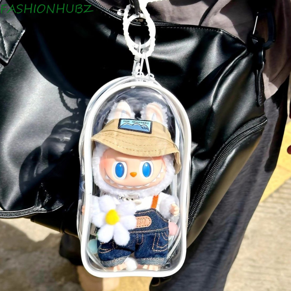 Fashionhubz Labubu ตุ๊กตา Out-border กระเป๋า,พวงกุญแจสี Hariballs Labubu กระเป๋า, ตุ๊กตาถุงนอน Thicken โปร่งใสฝุ่นผ้าฝ้ายตุ๊กตากระเป๋า LinaBell