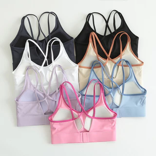 YOGATRUTH(เบาะคงที่) สปอร์ตบราเซ็กซี่กลับหัวเข็มขัดกว้าง Hem ชุดชั้นในกันกระแทกโยคะวิ่ง