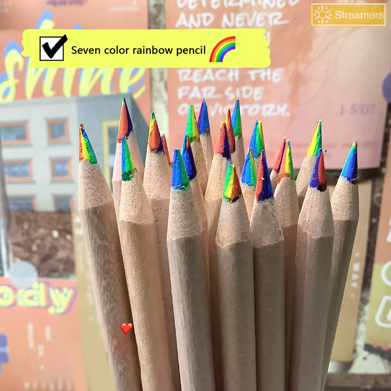 {Streamers} ผู้ใหญ่ DIY Handbook ดินสอหลากสีพิเศษ 7 สีดินสอฝนไล่โทนสีสําหรับภาพวาดศิลปะระบายสีใหม่