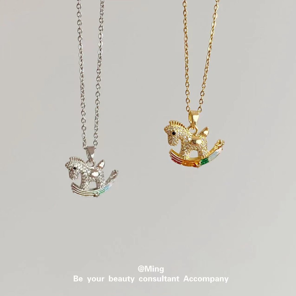 สร้อยคอไทเทเนียมเหล็กชุบ 18K ทองแท้ Rainbow Pony จี้ Clavicle Chain
