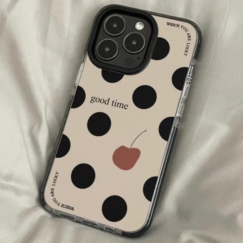 Iphone 15 Series TPU Soft Coverเคสโทรศัพท์INSกล้องป้องกันPremium NicheสีดําPka DotรูปแบบสําหรับiPhone 14 13 12 11 15 15plus 15promax 14plus Pro Max 7 8plus X XR Se