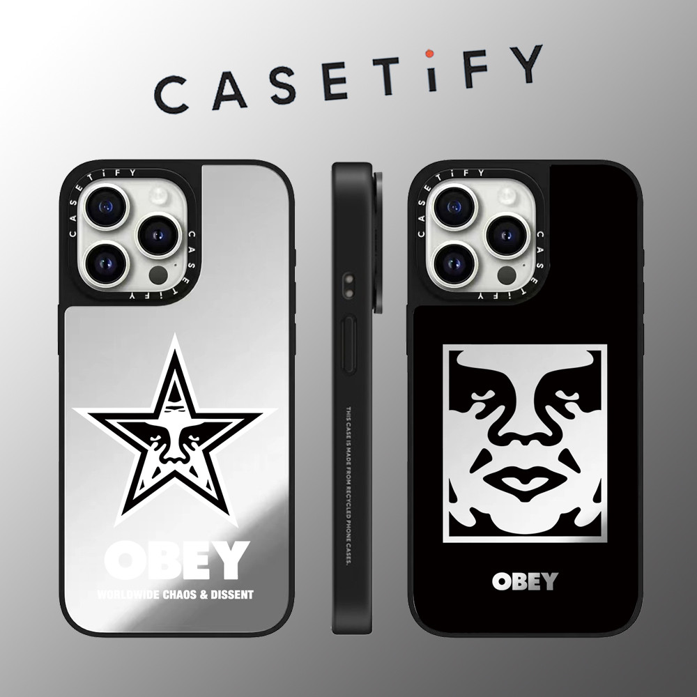 Casetify OBEY ภาพประกอบกระจกหน้าเคสโทรศัพท์สําหรับ iPhone 16 Pro Max 15 Plus 14 ProMax 13 12Pro 11 โทรศัพท์กันกระแทกขอบนุ่มฮาร์ดเคสป้องกัน