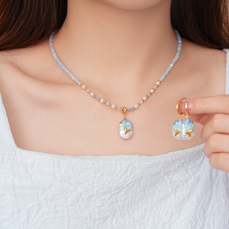 สร้อยคอ ต่างหู Monet Garden Pearl Clavicle Chain Retro Premium สร้อยคอผู้หญิง