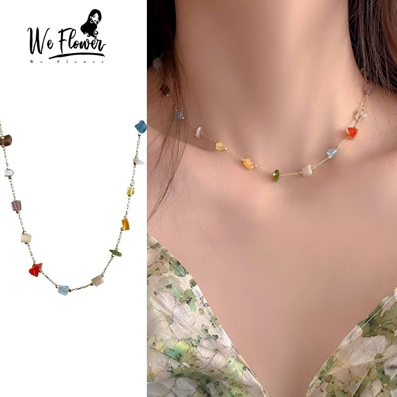 We Flower ฮาวายสายรุ้งหินเสน่ห์สร้อยคอเค้นคอสําหรับผู้หญิงสาวชายหาดวันหยุดลูกปัดคอโซ่อุปกรณ์เครื่องประดับ