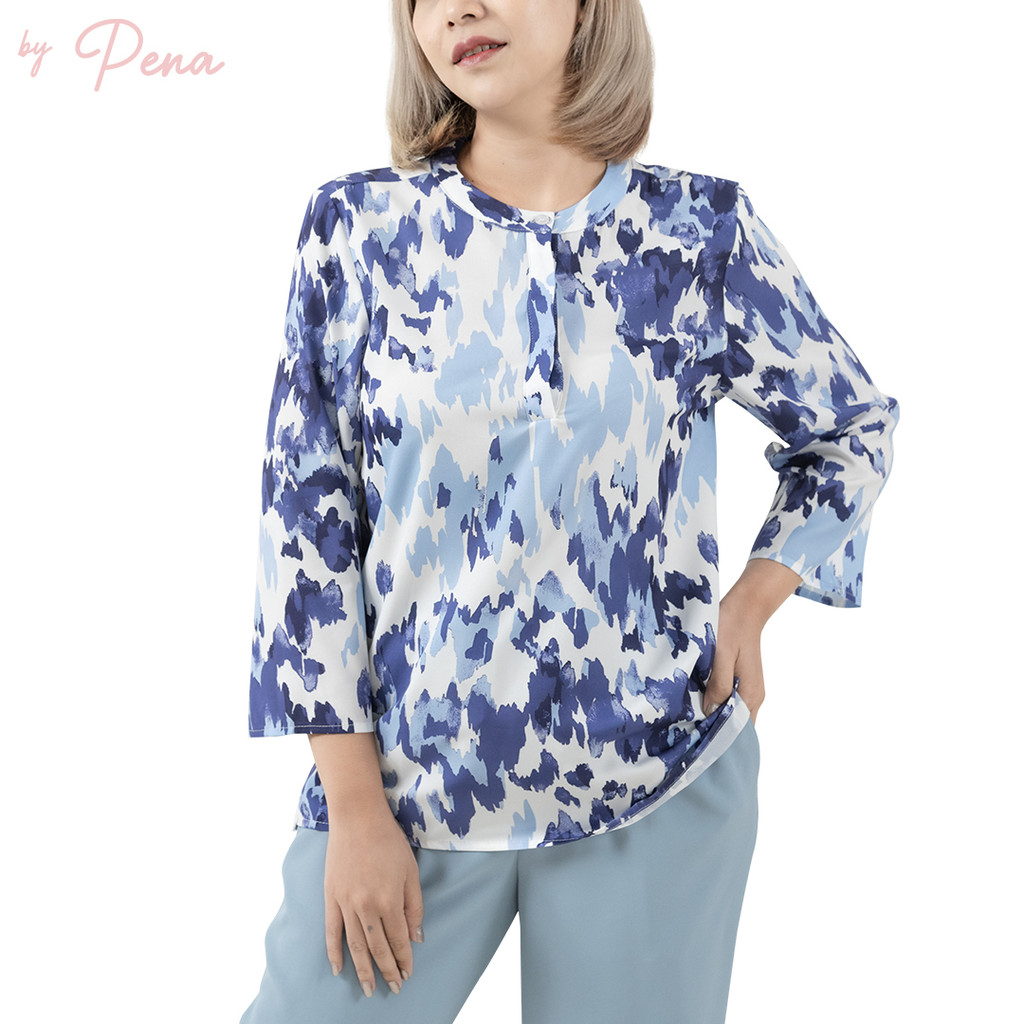 By Pena เสื้อเบลาส์ แขนสามส่วน คอกลม สำหรับผู้หญิง BPSL072405