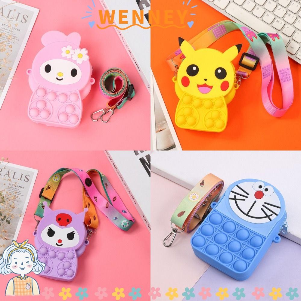 SANRIO กระเป๋าสะพายข้าง WENNY, เคสซิลิโคนลายการ์ตูน Melody, กระเป๋าสตางค์ปิกาจูคุโรมิโดราเอมอนน่ารัก