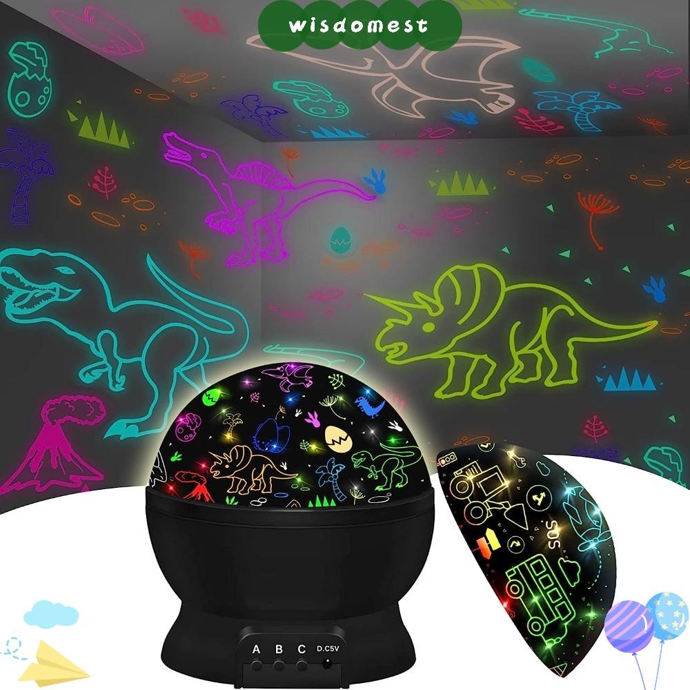 Wisdomest 1 ชิ้นไดโนเสาร์ Night Light, PVC Lamp Shade เงียบหมุนไดโนเสาร์โปรเจคเตอร์สําหรับเด็ก, บริการสีดํา 5.7*5.1 นิ้วโคมไฟกลางคืนเด็ก