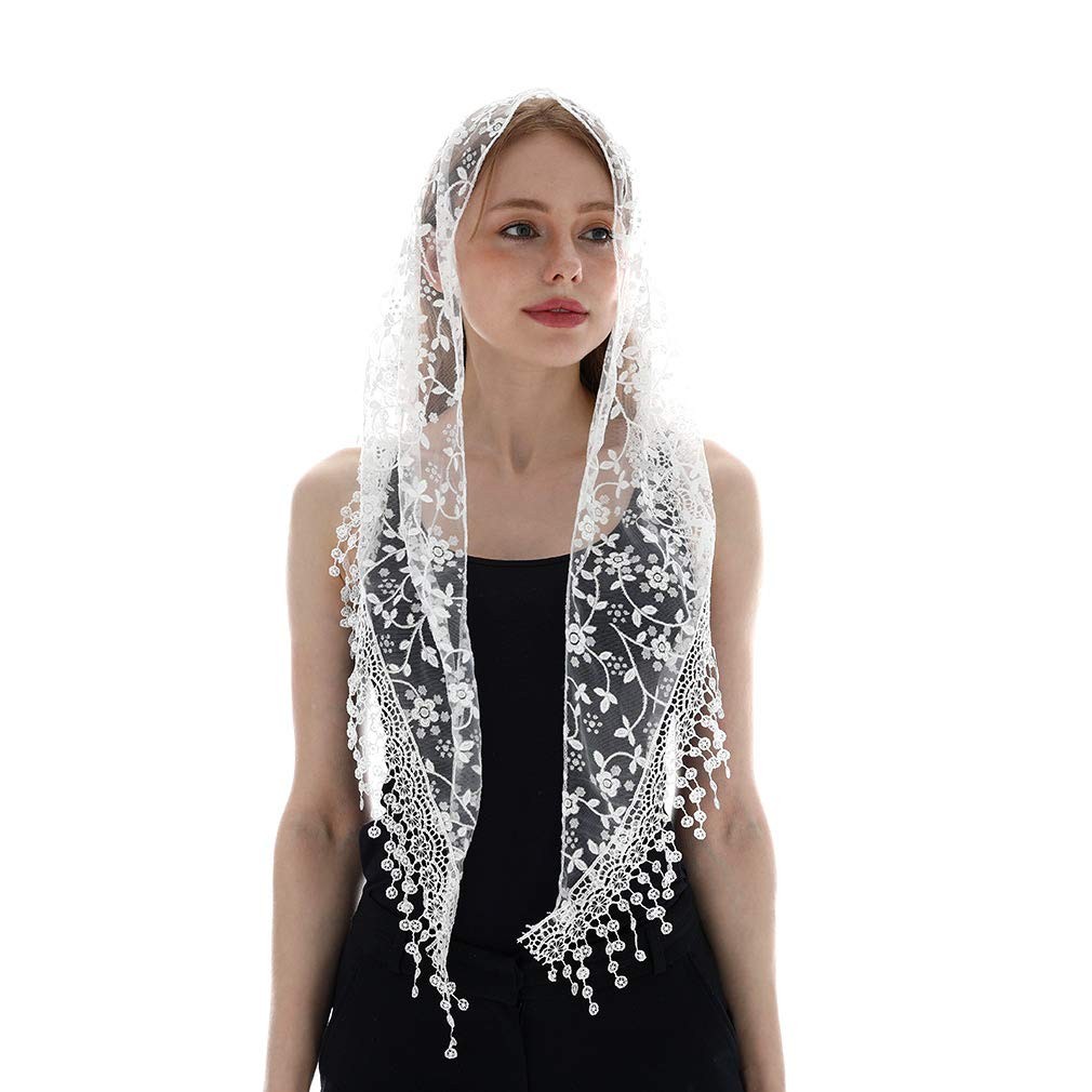 สามเหลี่ยมลูกไม้ Mantilla Veil Tulle ผ้าพันคอครอบคลุม Church Veil สําหรับ Mass งานแต่งงานเพื่อนเจ้าสาว