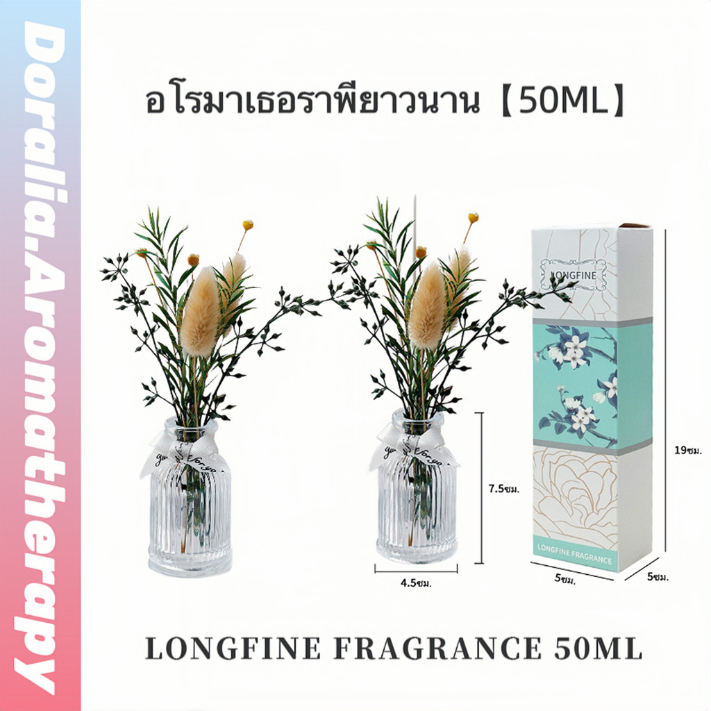 อโรมาเธอราพีแบบไร้ไฟสไตล์อินส์ ด้วยดอกไม้ที่เก็บรักษาไว้ ขวดแก้วแนวตั้ง น้ำมันหอม หวาย ของขวัญ Aromatherapy