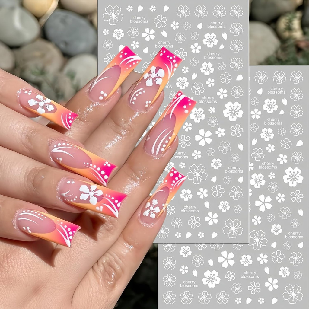 1pcs 3D Cherry Blossom สติ๊กเกอร์ติดเล็บสติ๊กเกอร์ติดเล็บดอกไม้ Star อุปกรณ์เล็บอุปกรณ์ DIY สติกเกอร์กาว