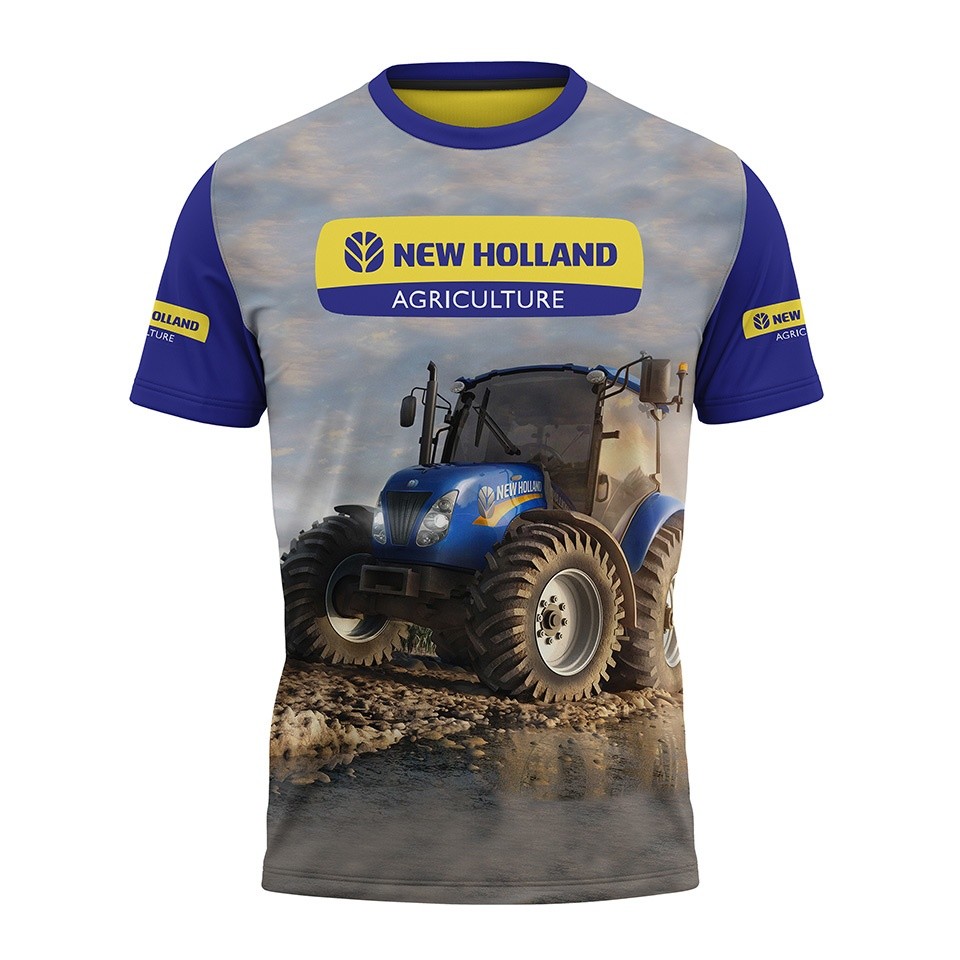New Holland T-Shirt Blue Full Color Print Tractor Collage
