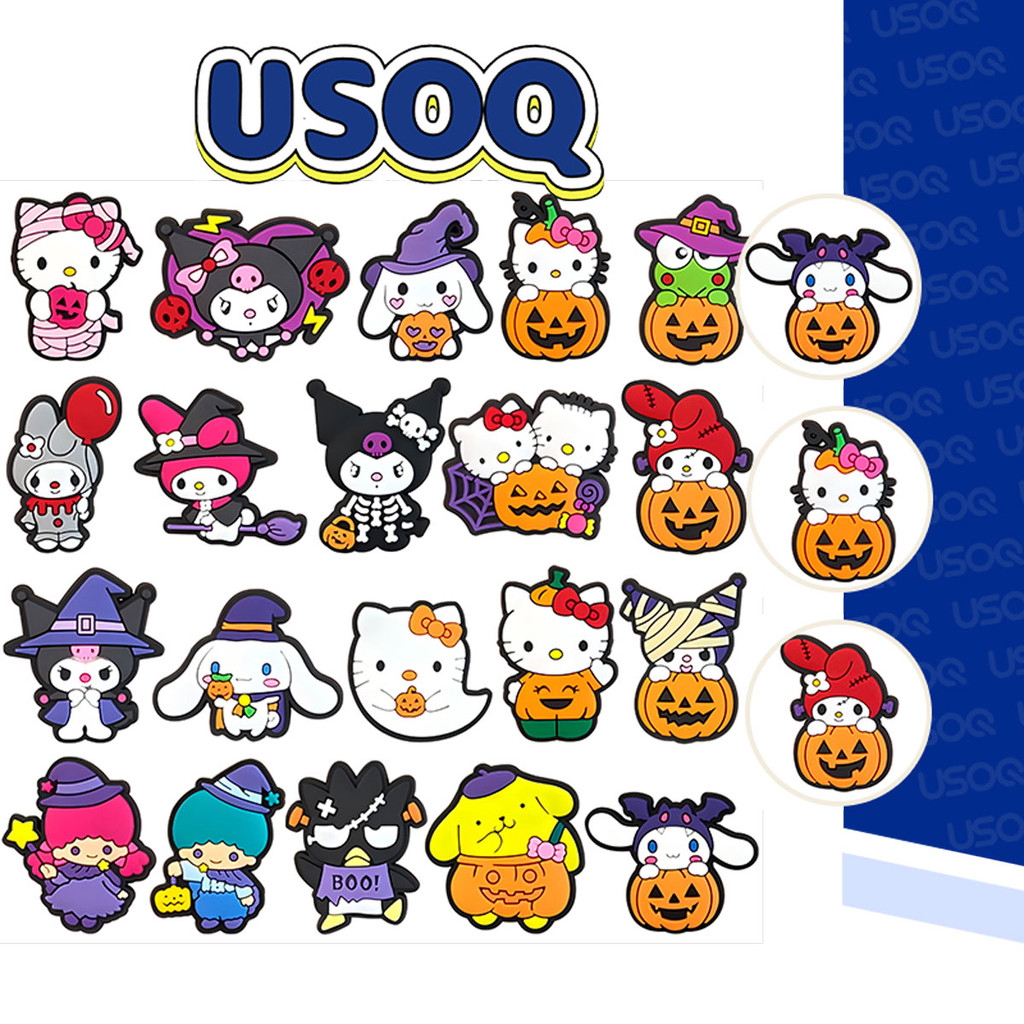 Usoq Jibbitz Crocs การ์ตูน Sanrio ฮาโลวีนถ้ํารองเท้าหัวเข็มขัด DIY อุปกรณ์เสริม Crocs Charm Jibbitz ปุ่ม