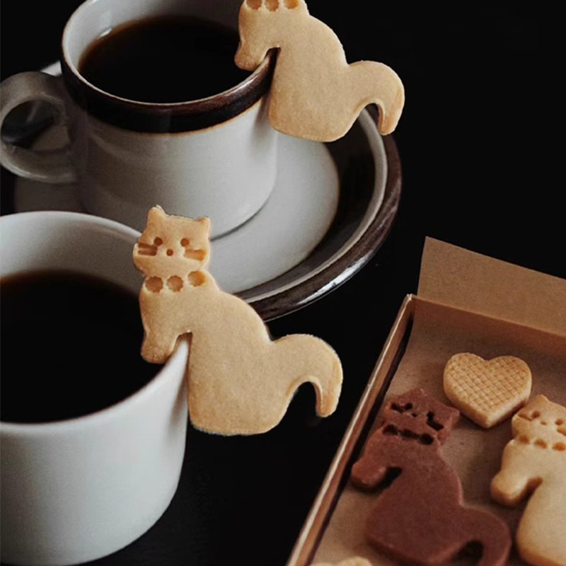 น่ารักแขวนถ้วยแมวการ์ตูนบิสกิตแม่พิมพ์คุกกี้เนยกาแฟน้ำชายามบ่ายเค้ก DIY ตกแต่งแม่พิมพ์อบ