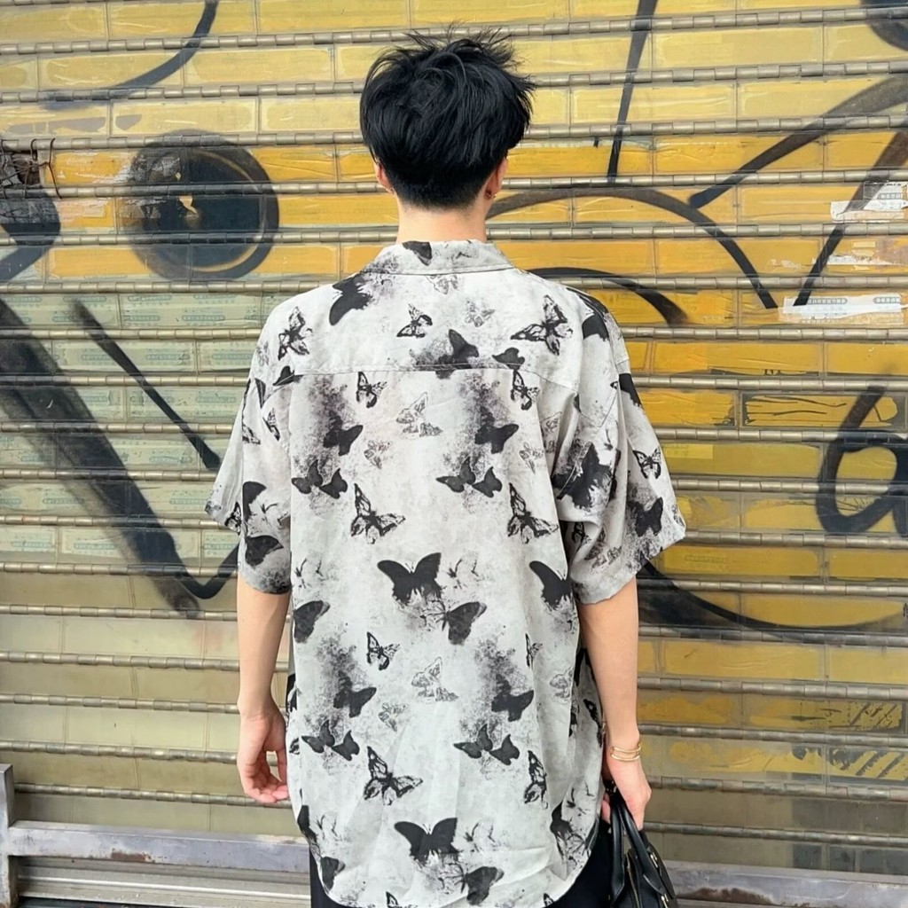 ฤดูร้อน ซอก ออกแบบผีเสื้อหมึกหลวมสบายๆขี้เกียจผ้าม่านไม่ใช่เหล็กครึ่งแขนเสื้อพิมพ์เสื้อผู้ชายแขนสั้น ราคา ถูกที่สุด ดีลบีเคเค แกลเลอรีภาพที่ 7