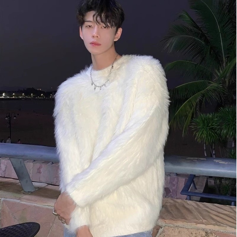 กระแสน้ํา หมี ใหม่เสื้อถักผู้ชายเกาหลีรุ่นย้อนยุคลําลองระดับไฮเอนด์,ออกแบบขนมิงค์เลียนแบบ,หนา,ขี้เกียจ,หลวม,วัยรุ่นคู่สไตล์แฟชั่นแขนยาวด้าน