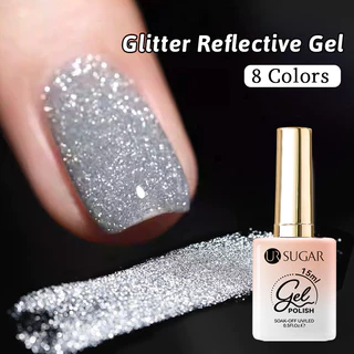 【Local】UR SUGAR ยาทาเล็บเจลสะท้อนแสงประกายเงินเงา UV Gel กึ่งถาวร Soak Off UV Gel 15ml