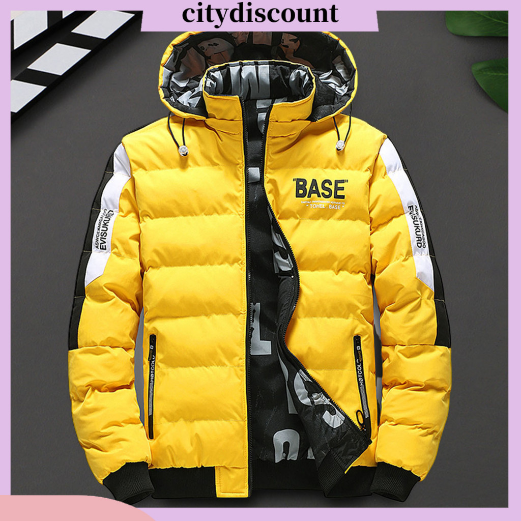 <citydiscount> กระเป๋าซิปผ้าฝ้ายเสื้อผู้ชายซิป-ขึ้น แจ็คเก็ตผ้าฝ้ายผู้ชายฤดูหนาวกับฮู้ดย้อนกลับกระเป๋าซิป กันลม อบอุ่นเสื้อลําลองสําหรับเอเชียตะวันออกเฉียงใต้ซ