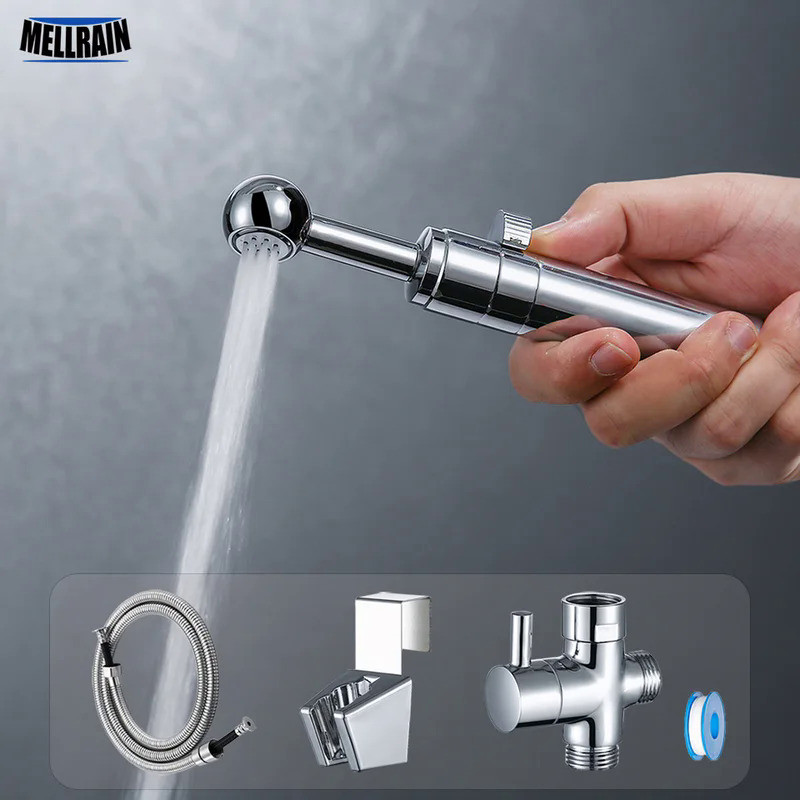 Flow Adjustable Handheld Toilet Bidet Sprayer Kit. Chrome Plated Bathroom Bidet Faucet Multi Purpose