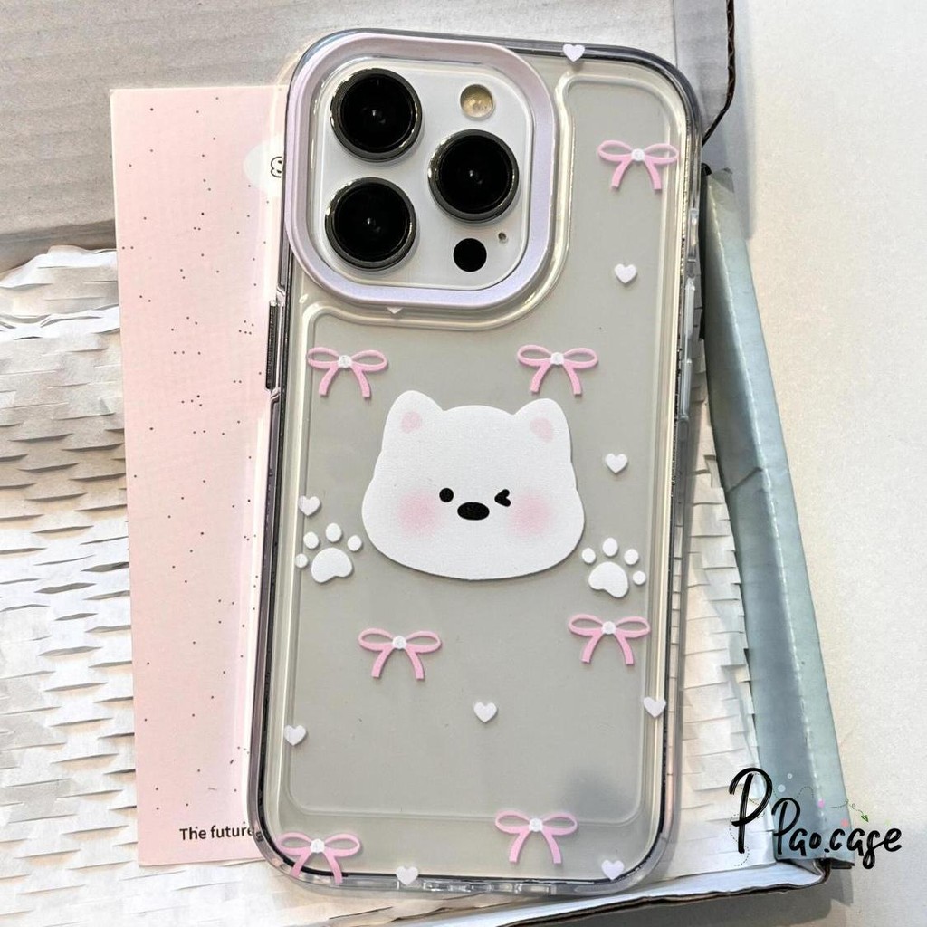 ลูกสุนัขน่ารักโบว์ TPU อ่อนเข้ากันได้ เคสไอโฟน 13 11 15 รูปที่ 4