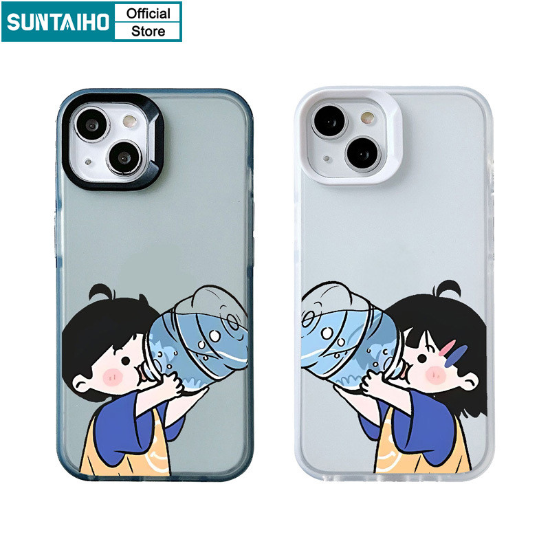 Suntaiho ตลกปลอกการ์ตูนคู่รูปแบบ Clear Frosted สําหรับ Iphone 16 15 14 12 13 11 Pro Max IP 7 8 Plus Iphon X Xs XR Xs Max TPU ซิลิคอนนุ่มพรีเมี่ยมกันกระแทกปกหลัง