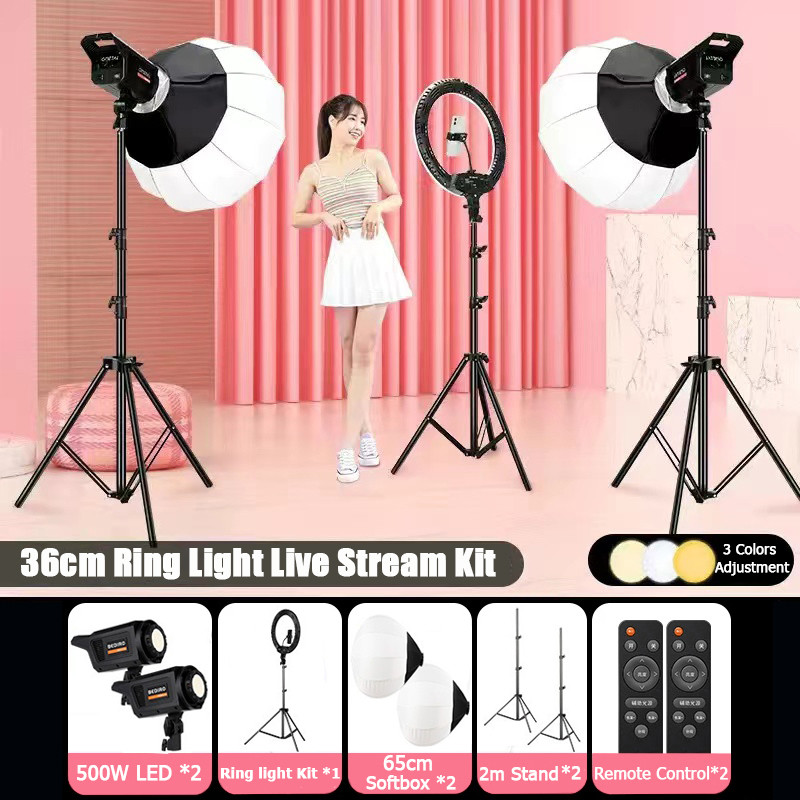 Professional Ring Light ชุดไฟต่อเนื่องพร้อมขาตั้ง 500W ไฟไลฟ์สด ชนิดความสว่างสูง LED ไฟถ่ายรูป ไฟสตู