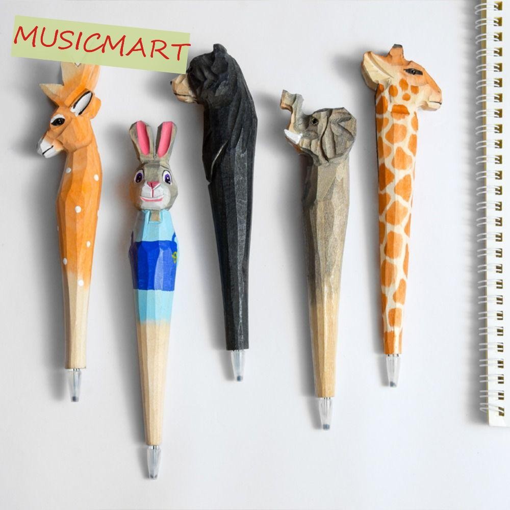 Musicmart ไม้แกะสลักปากกาสัตว์,งานฝีมือปากกาหมึกสีดําสัตว์รูปร่างเจลปากกา,แปลกลงนามเขียนทําด้วยมือสร้างสรรค์ปากกาเป็นกลางชายหญิงวัยรุ่น