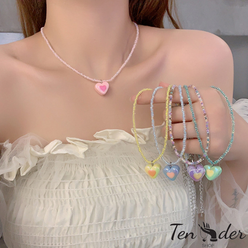 COD-ส่งเร็วจากไทย🎀สร้อยคอหัวใจลูกปัดโซ่คอโดปามีนทันสมัยผู้หญิงอารมณ์หวานโซ่กระดูกไหปลาร้า-Tender
