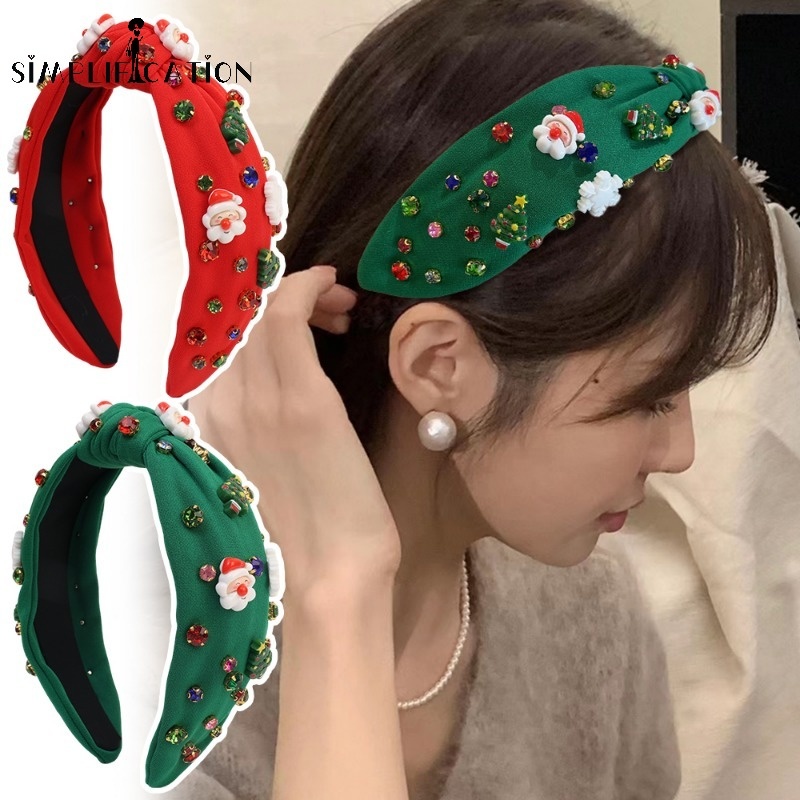 แฟชั่น Christmas Diamond Hairhoop - ผู้หญิงหวานเรซิ่นสีแดงสีเขียวหัว Hoop Headdress