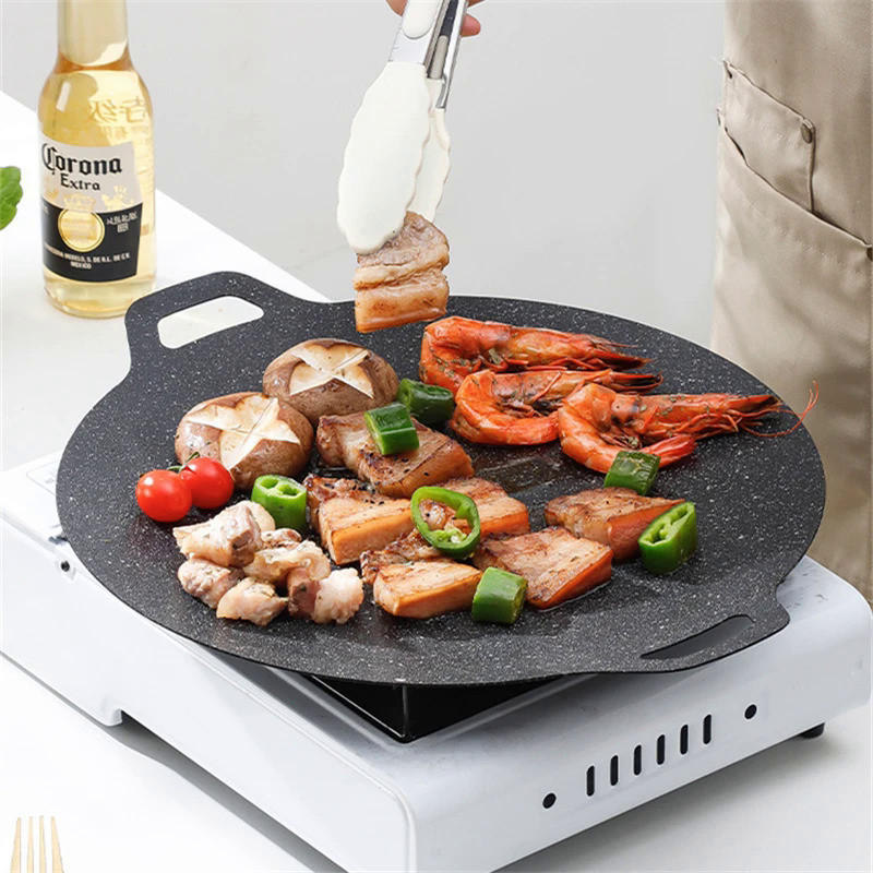 Outdoor Camping Grill Pan Cast Iron Non-Stick Barbecue Plate Korean Steak Cooking Frying Pan Inducti