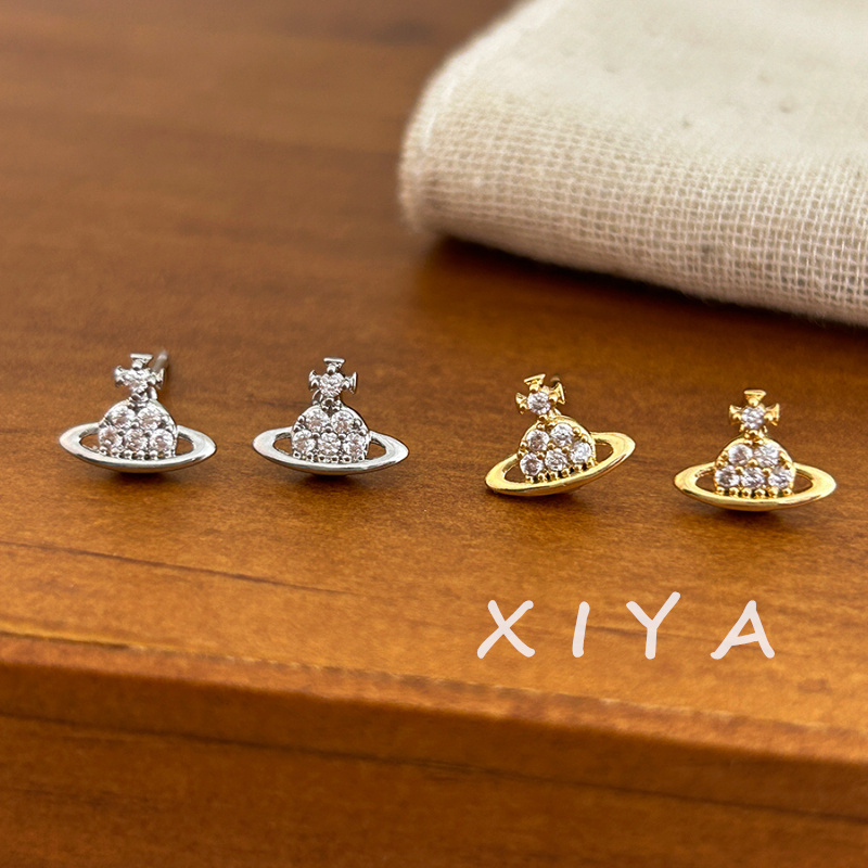 Xiya ต่างหูดาวเสาร์เพชรเต็มขนาดเล็กประณีตต่างหูสกรูดาวเคราะห์เพทายเรียบง่าย ราคา ถูกที่สุด ดีลบีเคเค แกลเลอรีภาพที่ 9