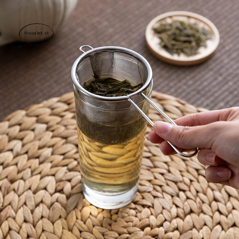 Maggiel สแตนเลสชา Infuser นํากลับมาใช้ใหม่ชารั่วกรองกาน้ําชากรองเดี่ยวหูรูปร่างกาแฟสมุนไพรเครื่องเทศ Diffuser พร้อมที่จับ TH