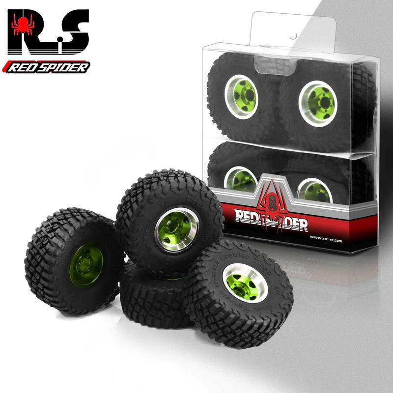 RS RC Mud Terrain ยาง1.0 beadlock ล้อ Rims ชุดสำหรับ1/24 RC Crawler รถ Axial SCX24 FMS FCX24 Enduro24 AX24 (W1049-T1007)